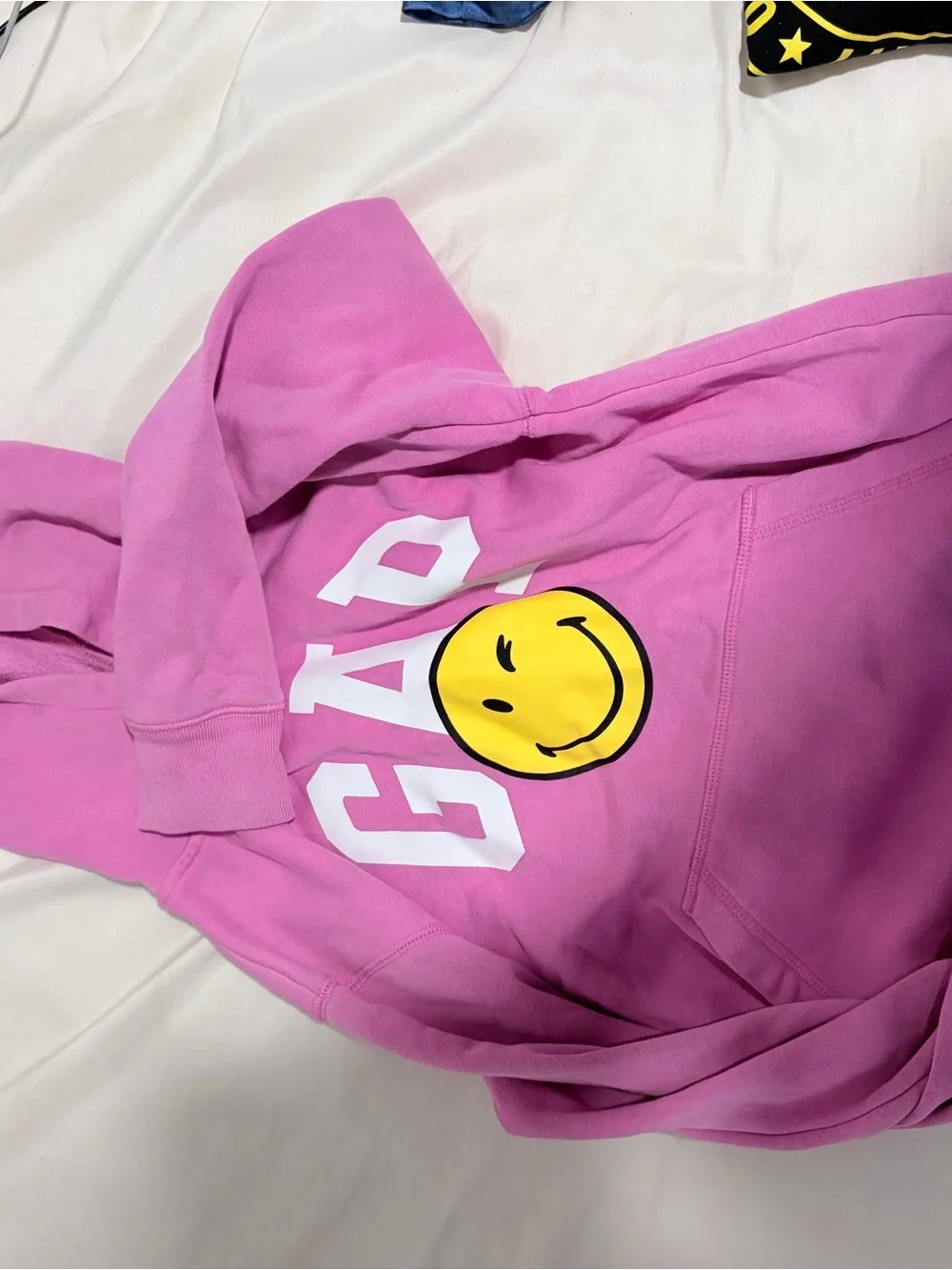 GAP Pink Hoodie with Yellow Smiley Logo